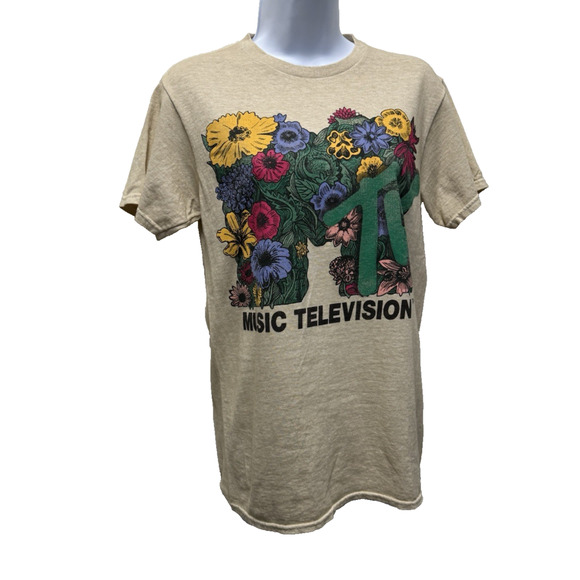 MTV 2024 Floral Tee 100% Cotton Beige Women's Small - Picture 1 of 12